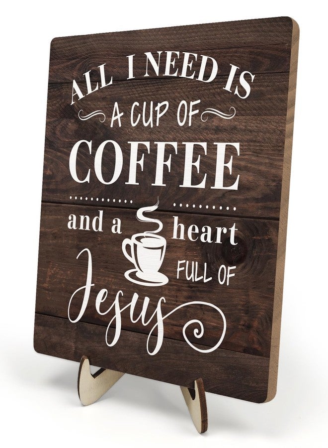 DMADNF Coffee Bar Sign Plaque Decor-A Heart Full of Jesus,Cafe Bar Accessories,Christian Rustic Wooden Tabletop Plaque with Stand, Faith Scripture Mini Counter Sign for Kitchen Coffee Station Office 5.9x5.9 - Image 1